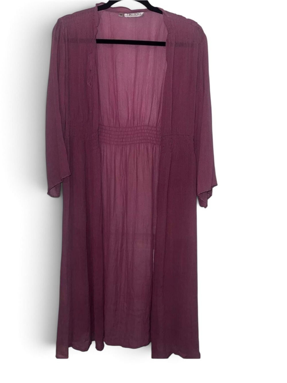 TATTOO Plum Sheer Chiffon Maxi Kimono Duster Smocked Waist Boho